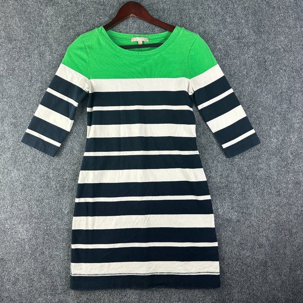Banana Republic T Shirt Dress Womens Small Green White Stripe Cotton 3/4 Sleeve